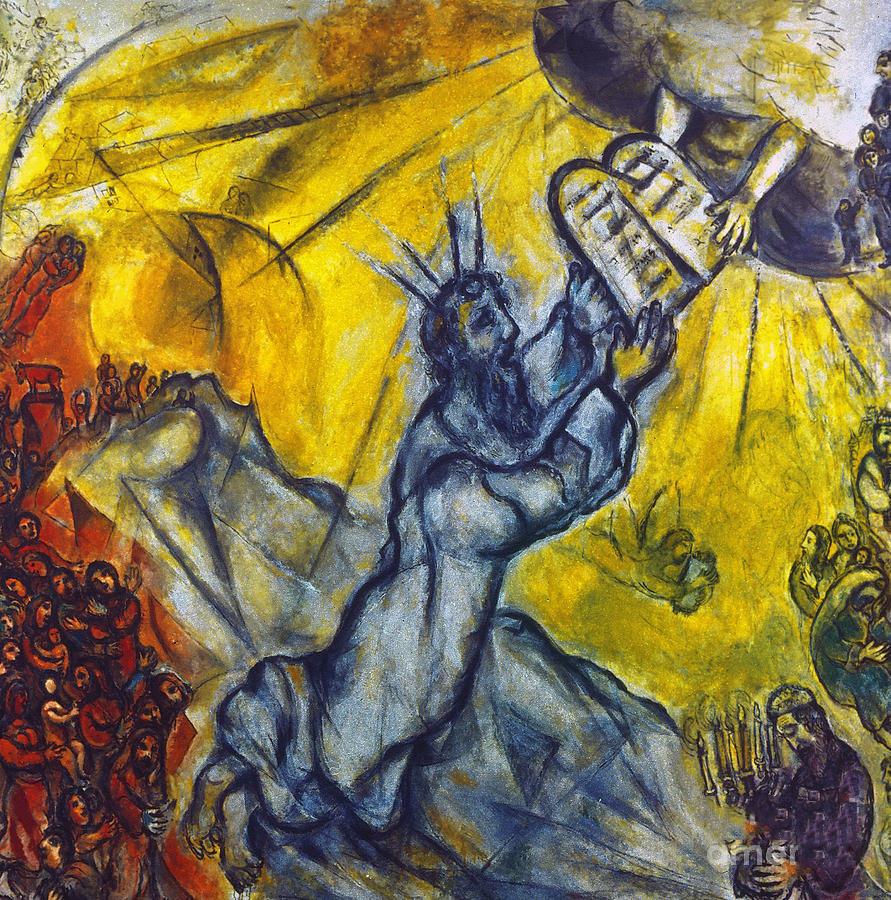 Moïse recevant les Tables de la Loi contemporain de Marc Chagall Peintures à l'huile